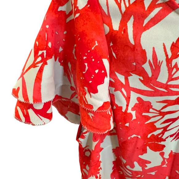 Banana Republic Women’s Red Floral Print Blouse Flutter Sleeve Top Size S - Picture 3 of 6